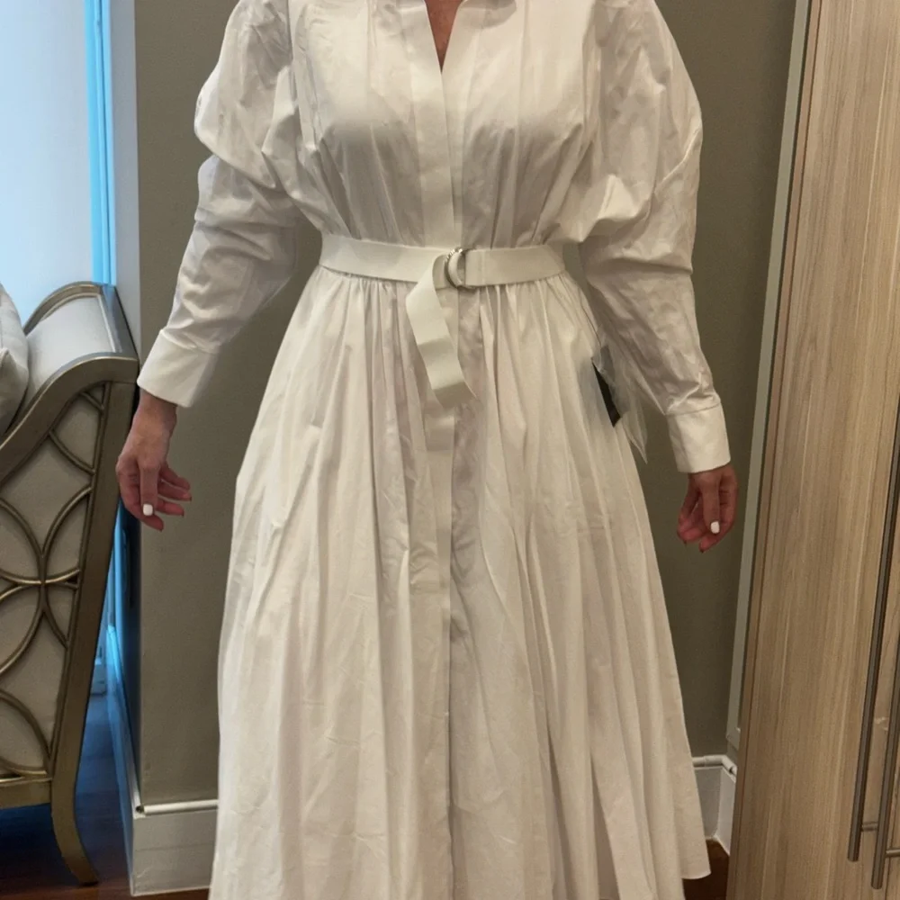 Norma Kamali White Long Sleeve Belted Dress - Picture 9 of 15